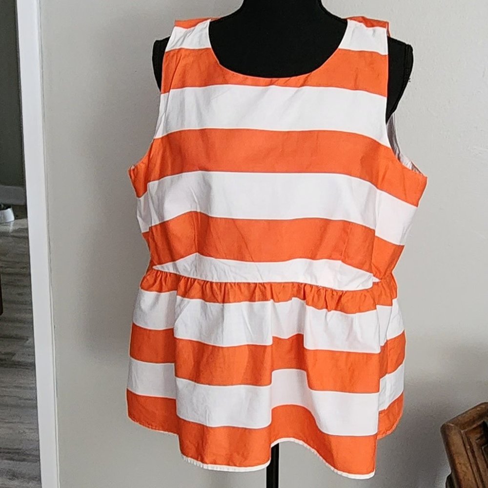 Sleeveless Orange & White Striped Peplum Top